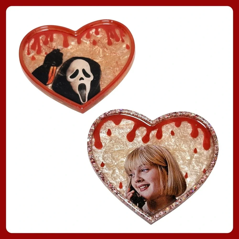 Handmade Scream Ghostface Casey‎ Becker Heart Resin Trinket Tray Set Red New
